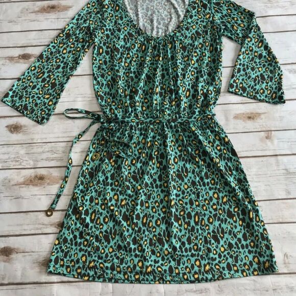 Mud Pie  Southern Tie Waist Dress Cheetah Lagoon Animal Print Size Small - Picture 2 of 10